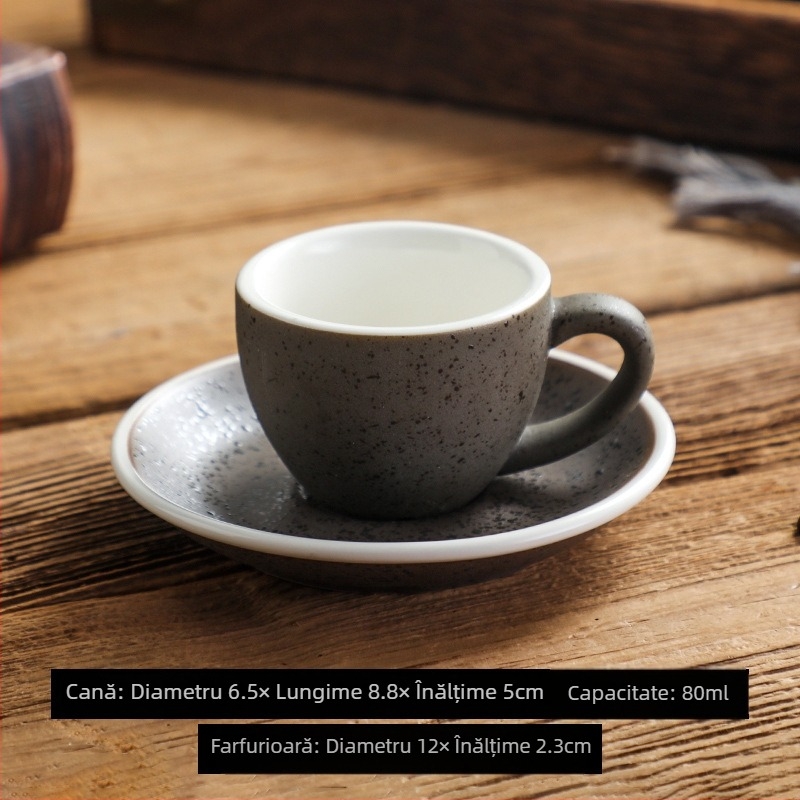 Set creativ de cești și farfurioare pentru cafea, cu cești mari de tip american și cești în stil european pentru cappuccino/latte, cu logo