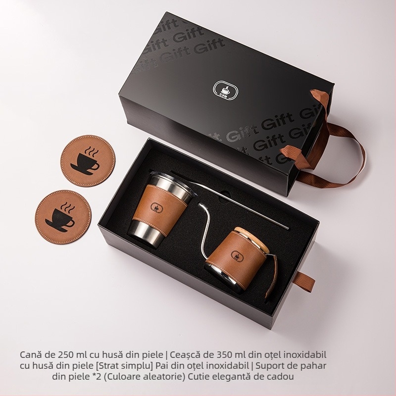 Set cadou cafea pentru preparare manuală: ceainic pour-over și ceașcă de cafea într-o cutie cadou
