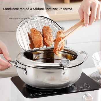 Friteză japoneză de tempură din oțel inoxidabil 304, compactă pentru uz casnic, control al temperaturii, tigaie antiaderentă, potrivită pentru plite cu inducție și gaz