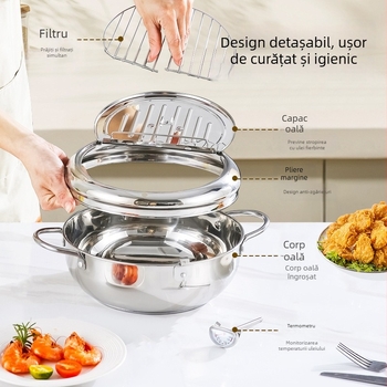 Friteză japoneză de tempură din oțel inoxidabil 304, compactă pentru uz casnic, control al temperaturii, tigaie antiaderentă, potrivită pentru plite cu inducție și gaz
