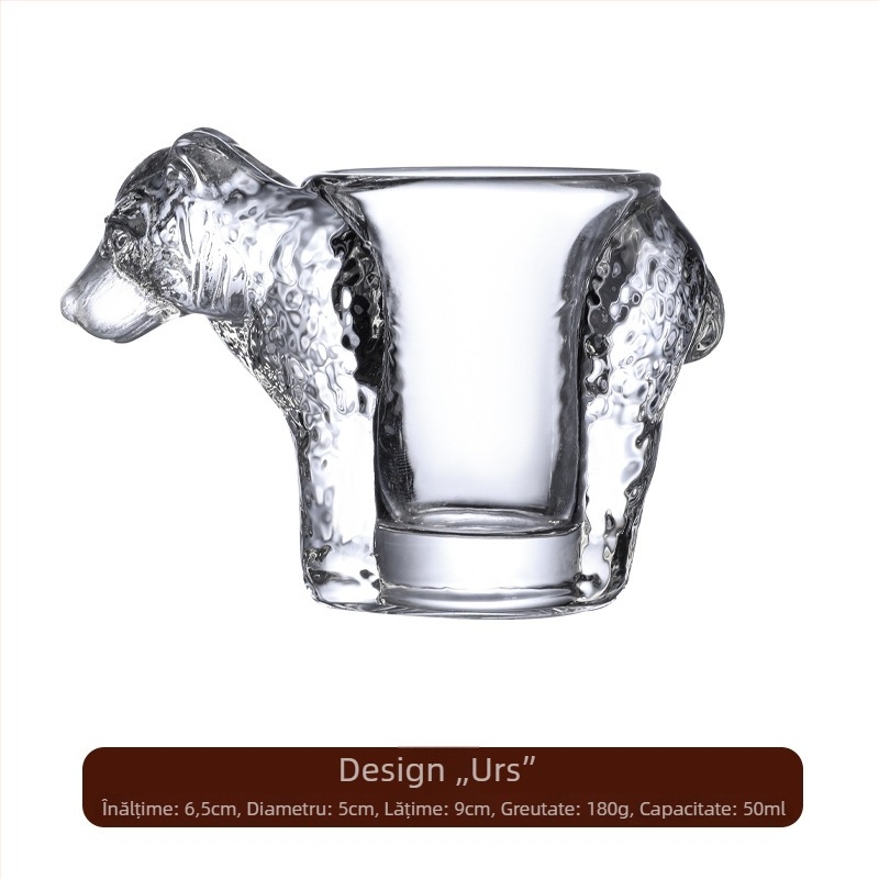 Set de pahare din sticlă în formă de țestoasă de mare: pahar mini pentru vin alb 50 ml și ceașcă de espresso cu urs brun