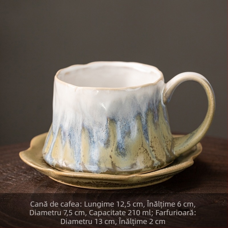Set de cești de cafea și farfurioară în stil retro ușor luxos, glazură ceramică, pentru uz casnic, ceașcă latte art