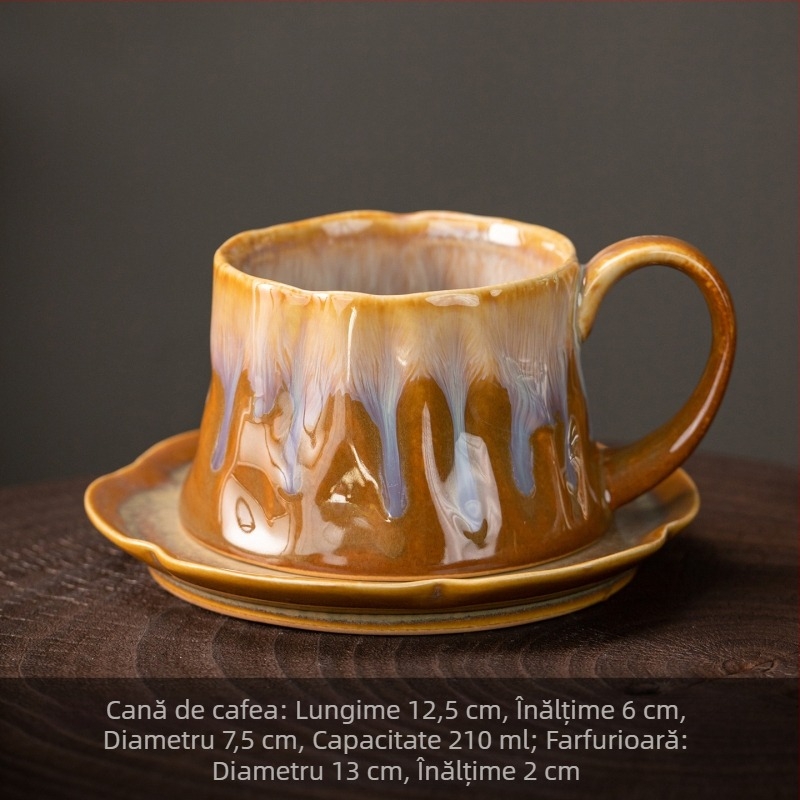 Set de cești de cafea și farfurioară în stil retro ușor luxos, glazură ceramică, pentru uz casnic, ceașcă latte art