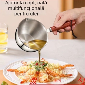 Recipient din oțel inoxidabil pentru turnat ulei, lingură de turnare, vas mini multifuncțional pentru ulei fierbinte și prăjit