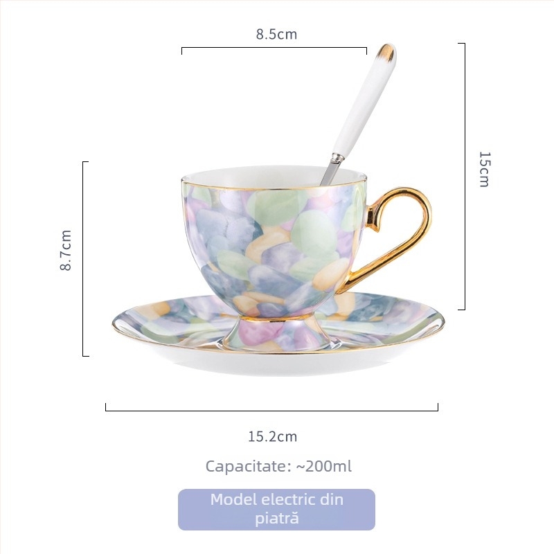 Set de cești de cafea și farfurioare din porțelan, stil european, imprimeu leopard, cu linguriță