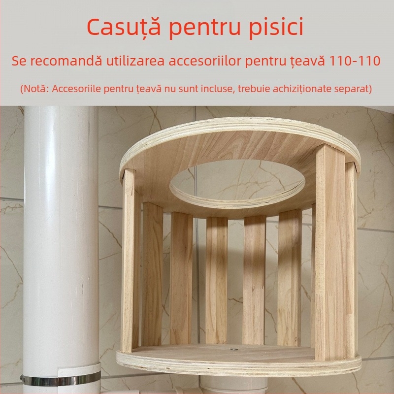 Copac de pisici pentru cățărare cu cuib — kit DIY cu materiale pentru renovarea conductelor de apă, balcon, țeavă PVC de drenaj și țeavă de gaz