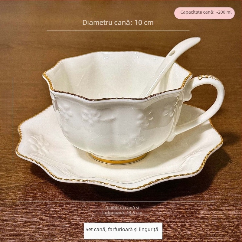 Set de cești și farfurioare pictate manual cu aur, ceașcă ceramică pentru cafea și farfurioară, ceașcă latte în stil european