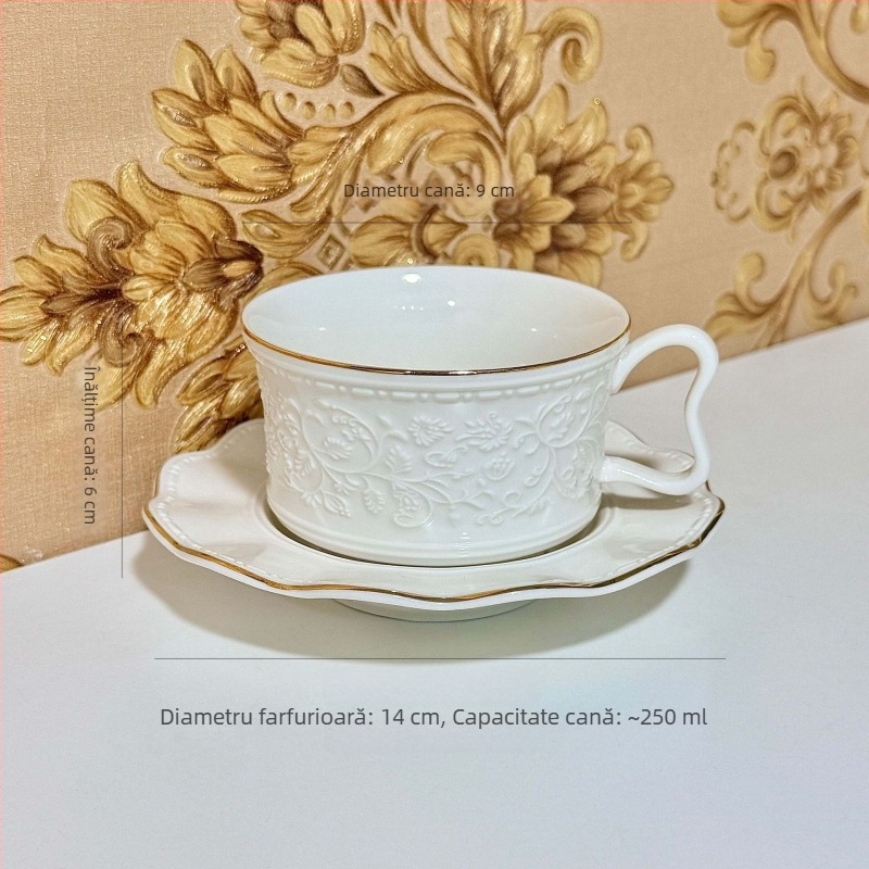 Set de cești și farfurioare pictate manual cu aur, ceașcă ceramică pentru cafea și farfurioară, ceașcă latte în stil european