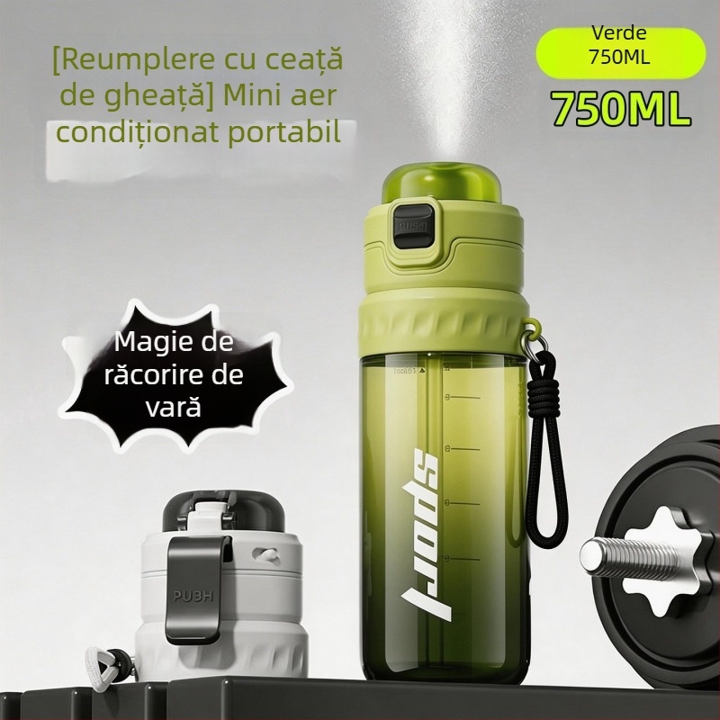 Ceașcă de apă cu pulverizare pentru vară, capacitate mare, cupă sport cu pai pentru bărbați