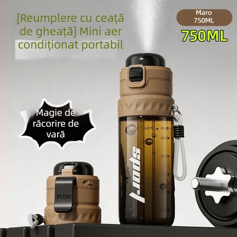 Ceașcă de apă cu pulverizare pentru vară, capacitate mare, cupă sport cu pai pentru bărbați