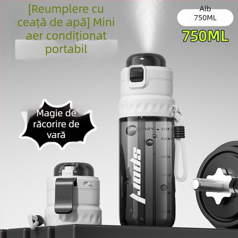 Ceașcă de apă cu pulverizare pentru vară, capacitate mare, cupă sport cu pai pentru bărbați