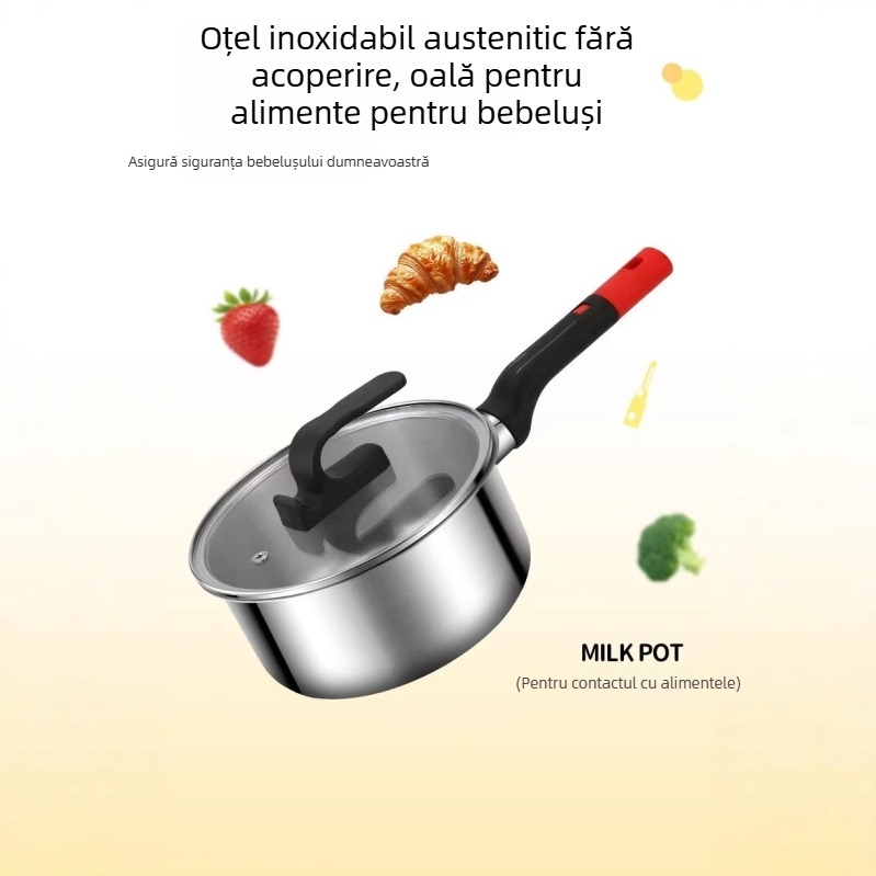 Oală pentru lapte din oțel inoxidabil 304, fără acoperire, pentru hrana bebelușilor, cu cuțit de decojit, potrivită pentru lapte, hrana bebelușilor și tăiței instant