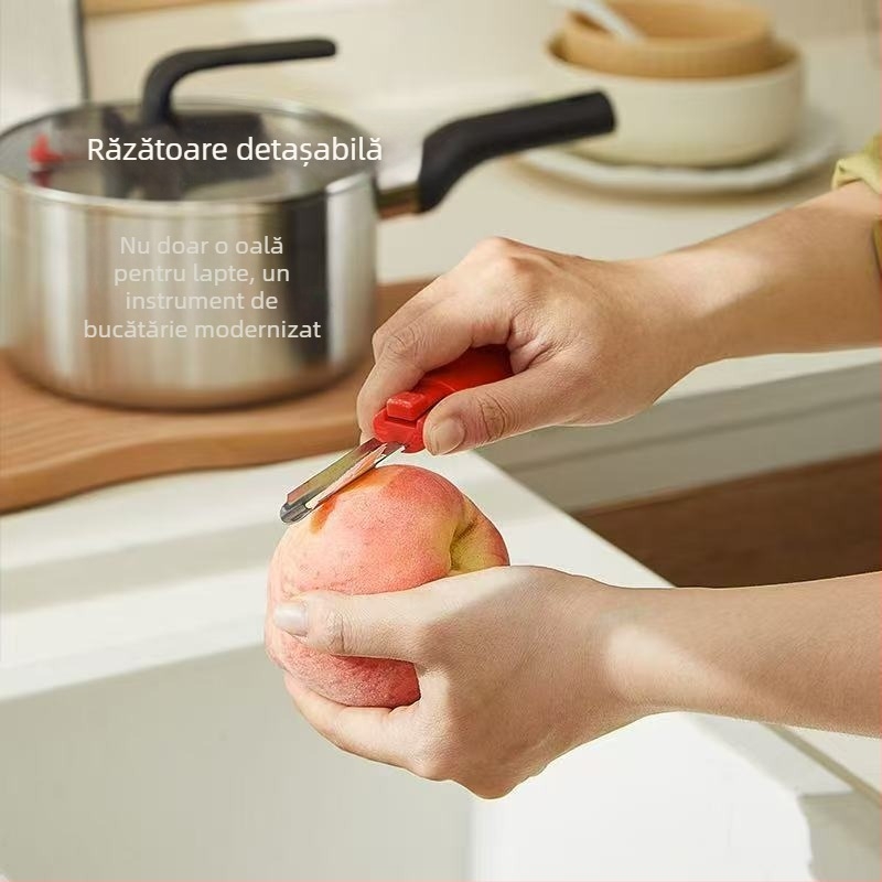 Oală pentru lapte din oțel inoxidabil 304, fără acoperire, pentru hrana bebelușilor, cu cuțit de decojit, potrivită pentru lapte, hrana bebelușilor și tăiței instant