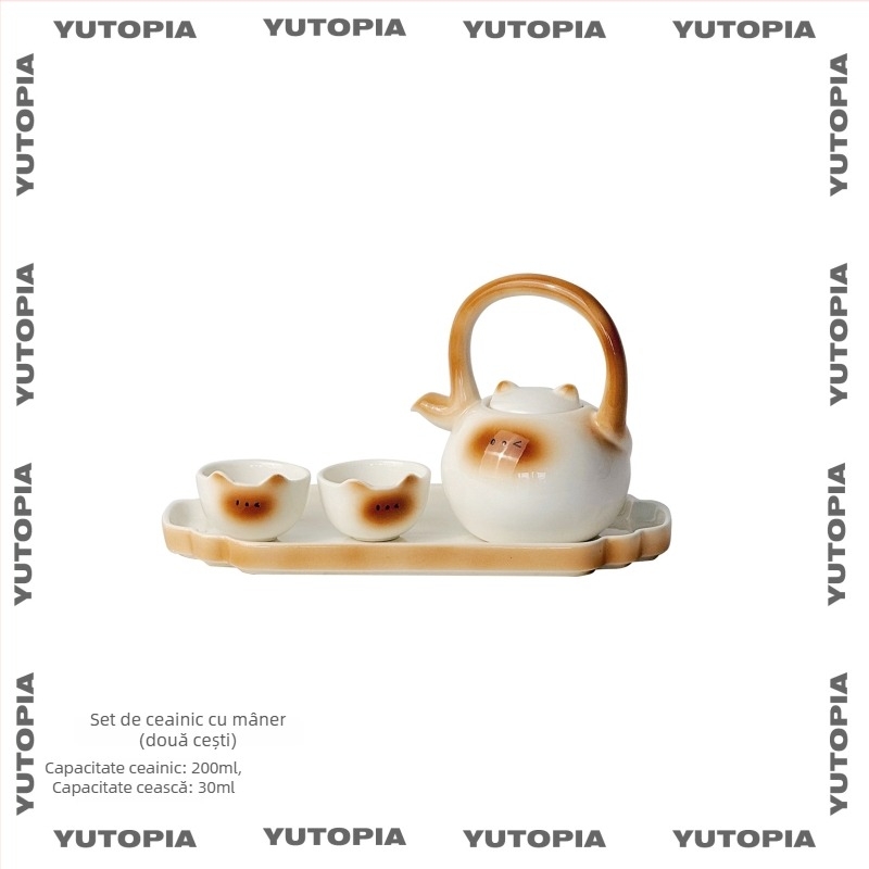 YUTOPIA Set ceai cu ceainic și cești cu pisică siameză, ceramică cu tavă, cutie cadou, pentru 4 persoane