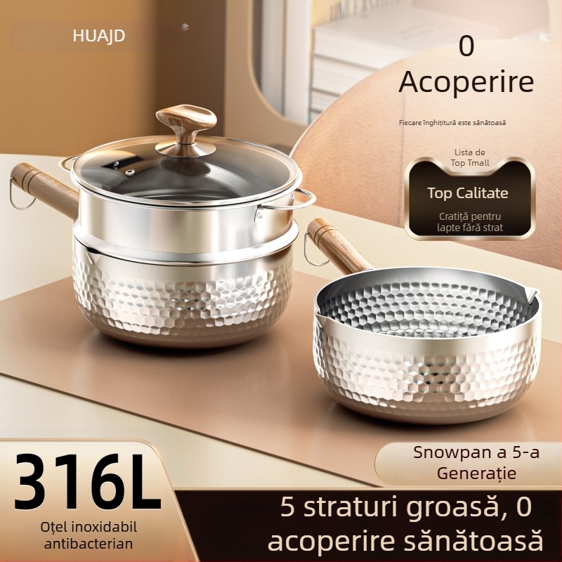 Oală Yukihira japoneză din oțel inoxidabil 304, capac din sticlă, grătar de abur, pentru hrana bebelușilor și lapte, compatibilă cu aragaz universal