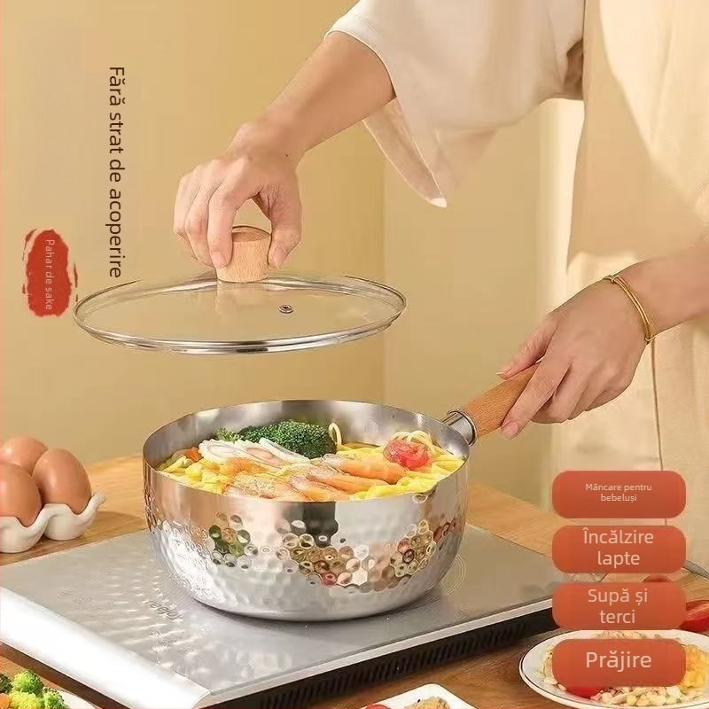 Oală Yukihira japoneză din oțel inoxidabil 304, capac din sticlă, grătar de abur, pentru hrana bebelușilor și lapte, compatibilă cu aragaz universal