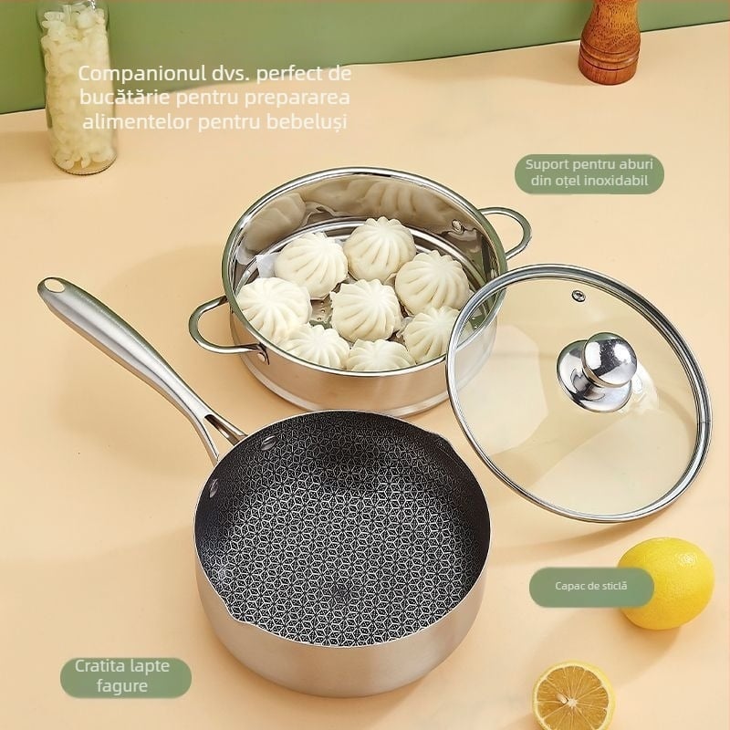 Oală din oțel inoxidabil cu structură honeycomb, stil japonez Yukihira, antiaderentă, oală pentru lapte, supă și mâncare pentru bebeluși, model da-425
