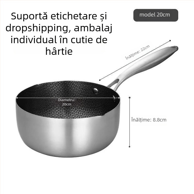 Oală din oțel inoxidabil cu structură honeycomb, stil japonez Yukihira, antiaderentă, oală pentru lapte, supă și mâncare pentru bebeluși, model da-425