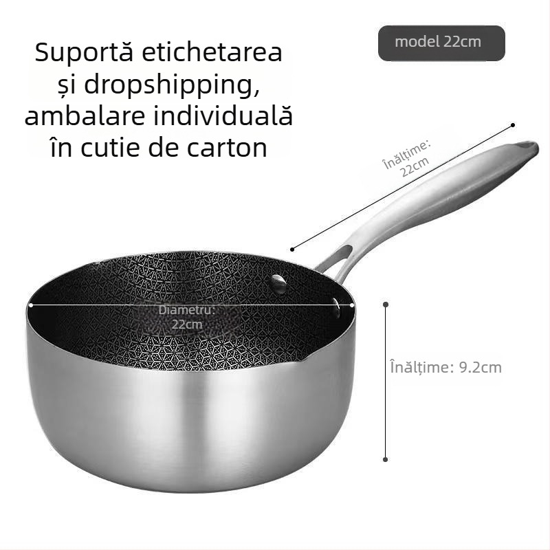Oală din oțel inoxidabil cu structură honeycomb, stil japonez Yukihira, antiaderentă, oală pentru lapte, supă și mâncare pentru bebeluși, model da-425
