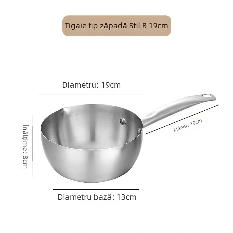Tigaie Yukihira din oțel inoxidabil, stil japonez, grosime extra, pentru ramen, compatibil gaz și inducție, mâner din lemn, fără acoperire