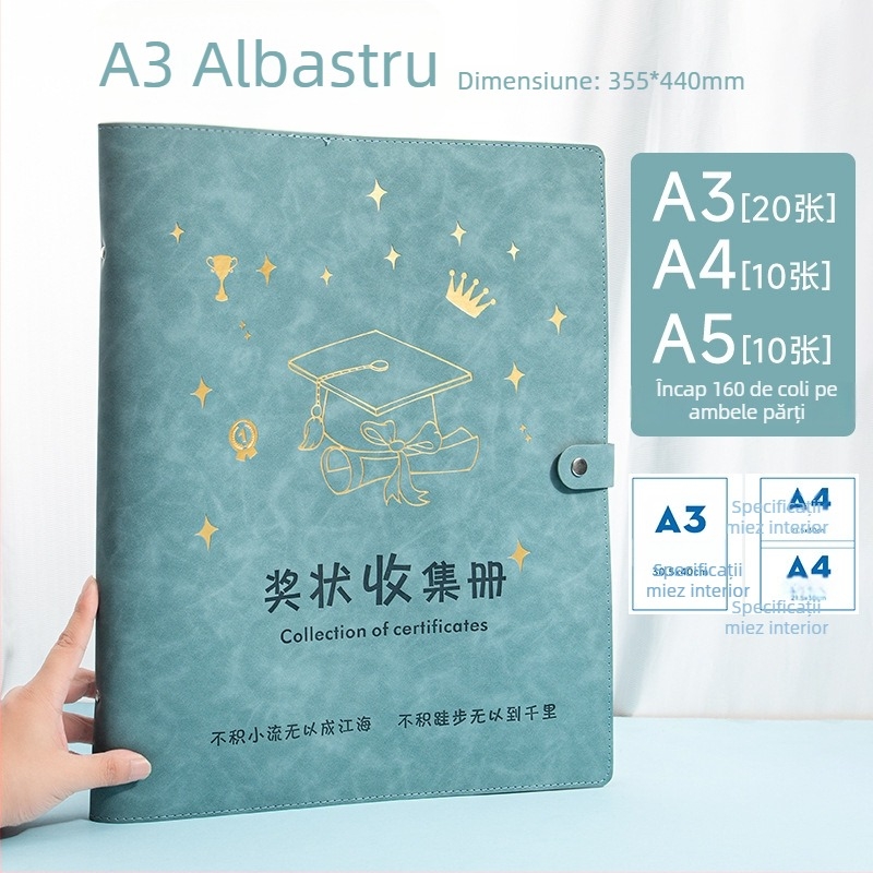 Album pentru certificatele copiilor, format A3/A4, piele premium, pentru premii și documente