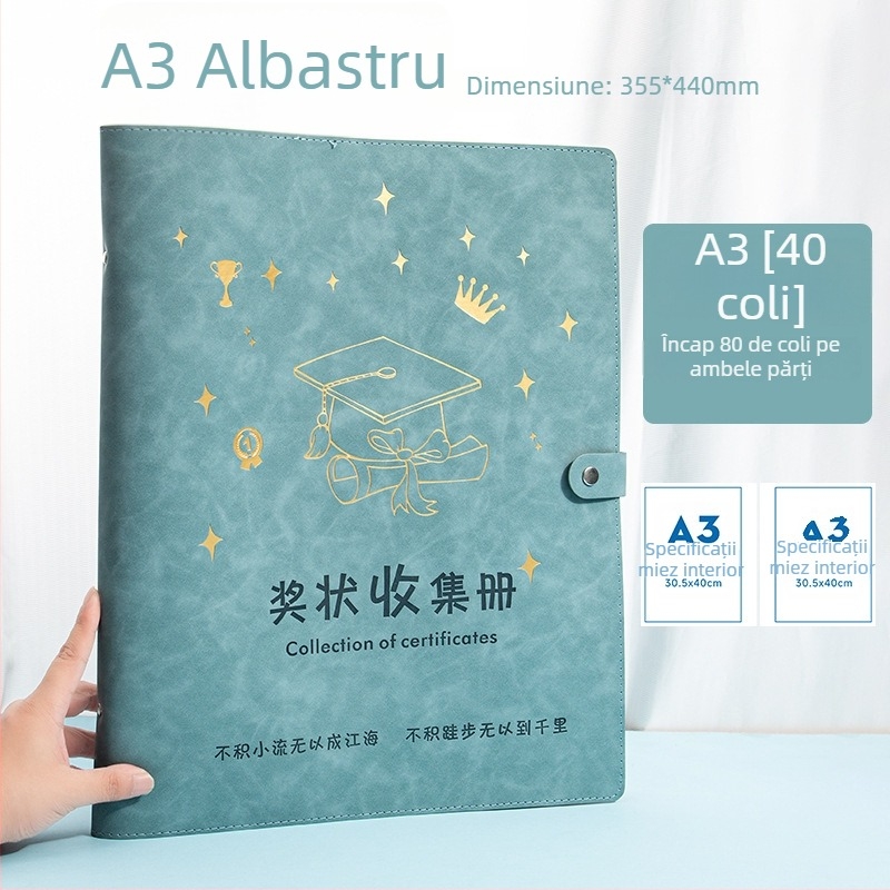 Album pentru certificatele copiilor, format A3/A4, piele premium, pentru premii și documente