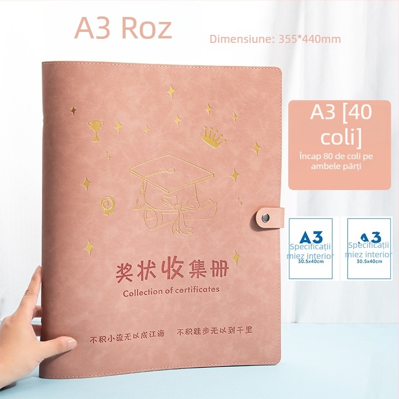 Album pentru certificatele copiilor, format A3/A4, piele premium, pentru premii și documente