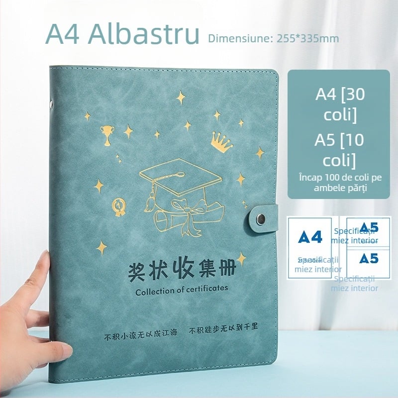 Album pentru certificatele copiilor, format A3/A4, piele premium, pentru premii și documente