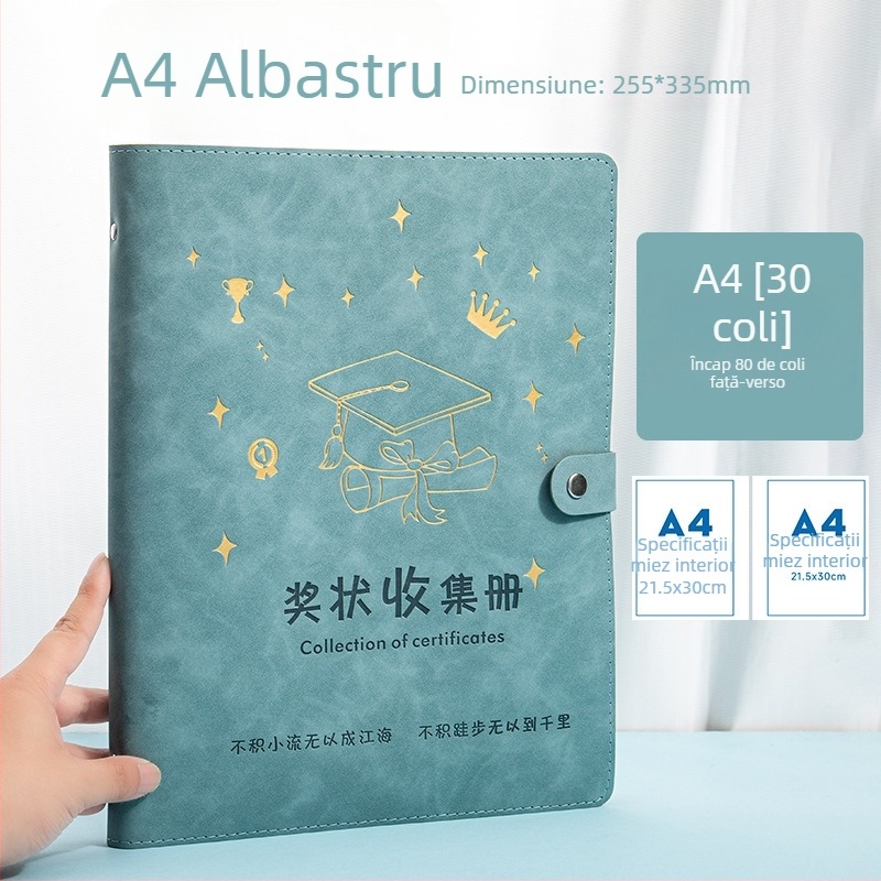Album pentru certificatele copiilor, format A3/A4, piele premium, pentru premii și documente
