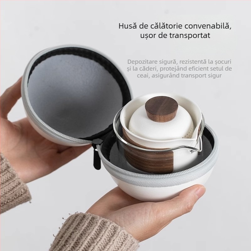 Set de ceai portabil pentru călătorii, ceainic ceramic compact pentru camping în aer liber