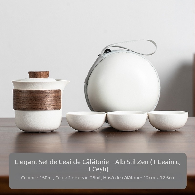 Set de ceai portabil pentru călătorii, ceainic ceramic compact pentru camping în aer liber