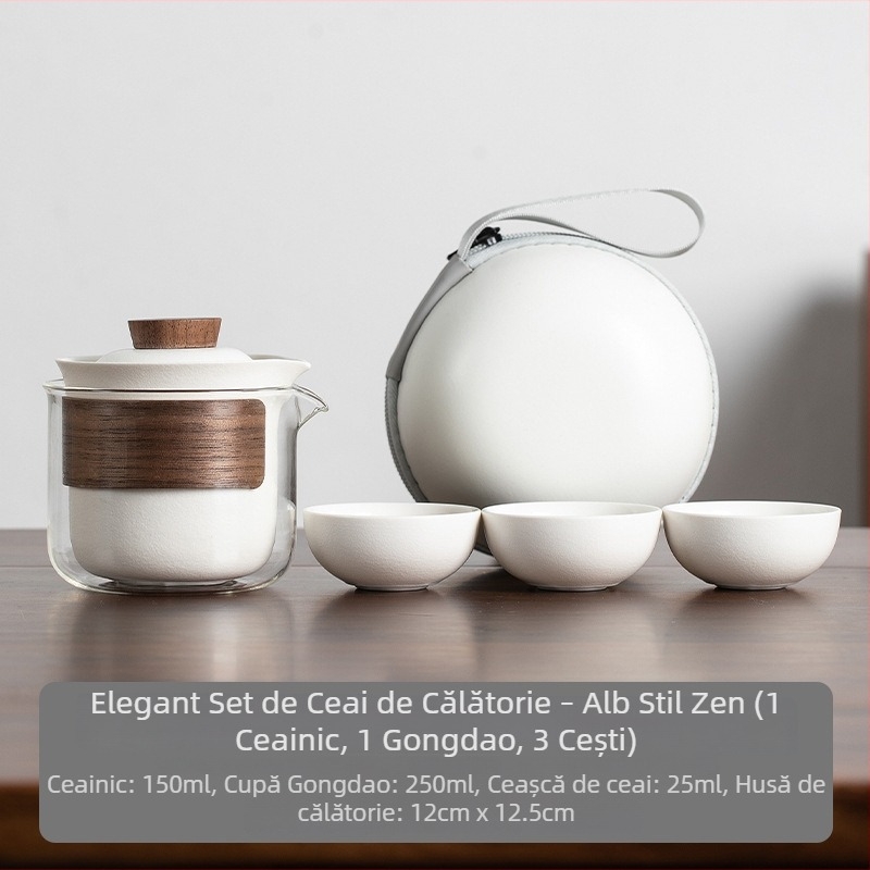 Set de ceai portabil pentru călătorii, ceainic ceramic compact pentru camping în aer liber