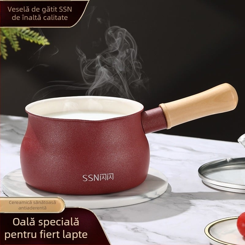 Oală ceramică de lapte, antiaderentă, ideală pentru încălzirea laptelui și a ceaiului cu lapte, mică oală pentru hrana bebelușilor, compatibilă cu plita cu inducție