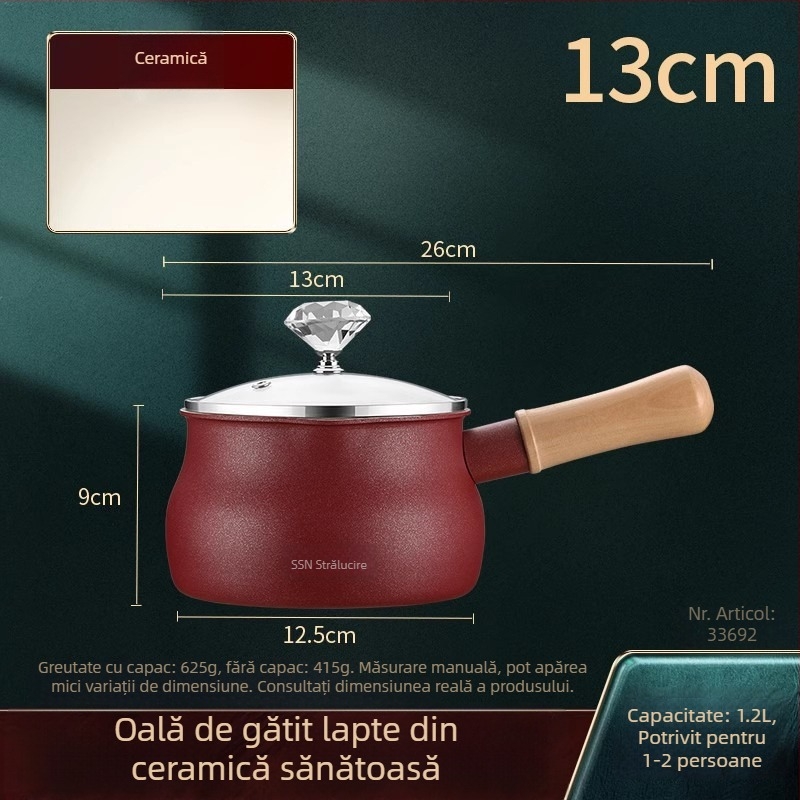 Oală ceramică de lapte, antiaderentă, ideală pentru încălzirea laptelui și a ceaiului cu lapte, mică oală pentru hrana bebelușilor, compatibilă cu plita cu inducție