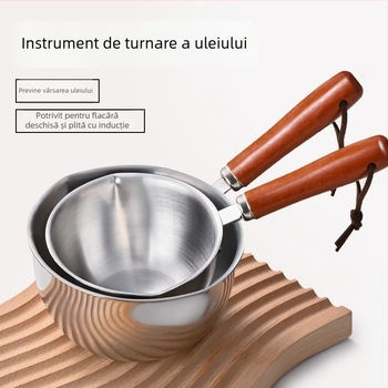 Oală mică pentru ulei, din oțel inoxidabil 304, multifuncțională, cu ieșire de scurgere a uleiului și linguriță pentru condimente