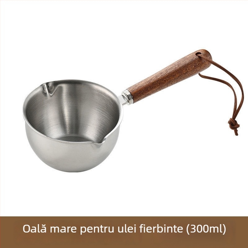 Oală mică pentru ulei, din oțel inoxidabil 304, multifuncțională, cu ieșire de scurgere a uleiului și linguriță pentru condimente