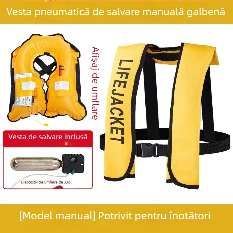 Vestă de salvare gonflabilă automată pentru adulți, utilizare în aer liber, pentru navigație și pescuit, umflare manuală