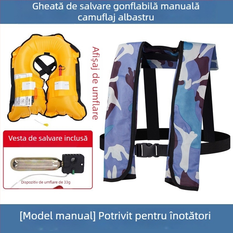 Vestă de salvare gonflabilă automată pentru adulți, utilizare în aer liber, pentru navigație și pescuit, umflare manuală