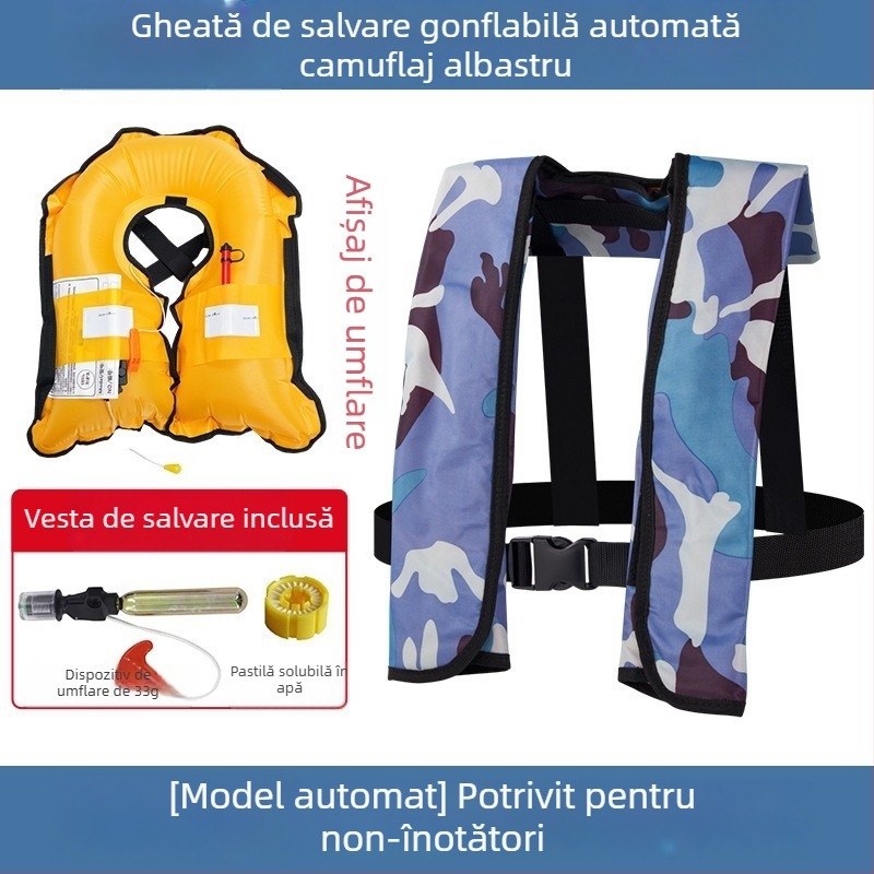 Vestă de salvare gonflabilă automată pentru adulți, utilizare în aer liber, pentru navigație și pescuit, umflare manuală