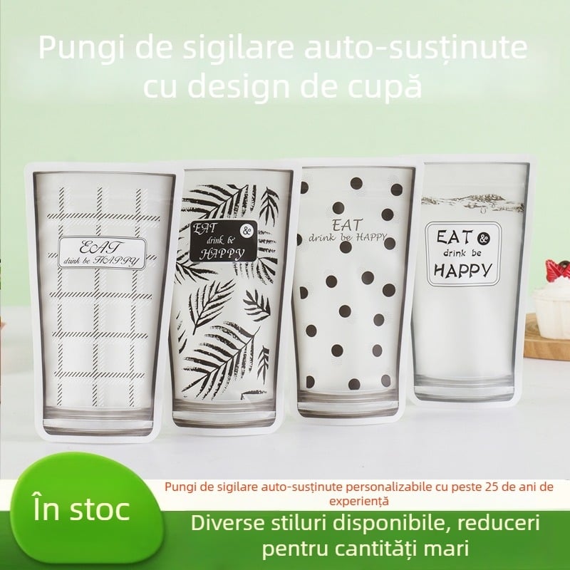 Pungi cu formă de pahar de apă, auto-stătătoare, Ziplock, pentru nuci și gustări