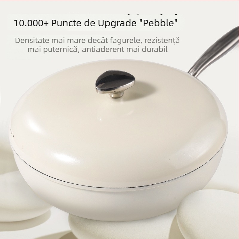 Tigaie wok cu suprafață Maifanit, textură piatră, antiaderentă, bază plată, pentru uz casnic, fum redus, compatibilă cu inducția