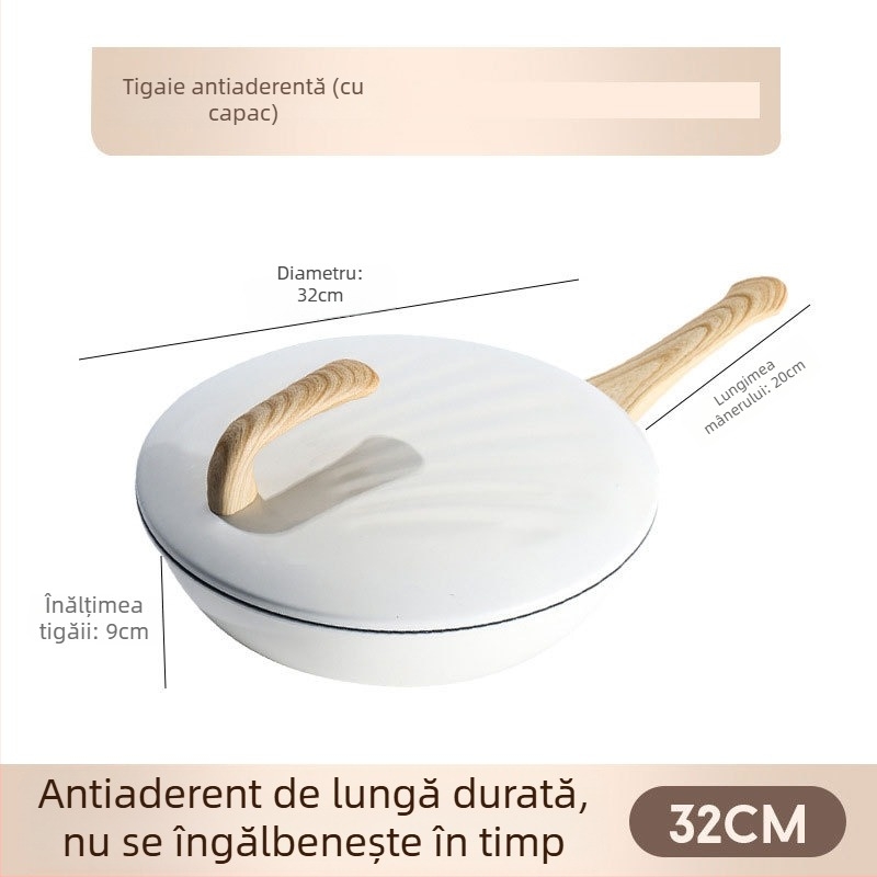 Tigaie wok cu suprafață Maifanit, textură piatră, antiaderentă, bază plată, pentru uz casnic, fum redus, compatibilă cu inducția