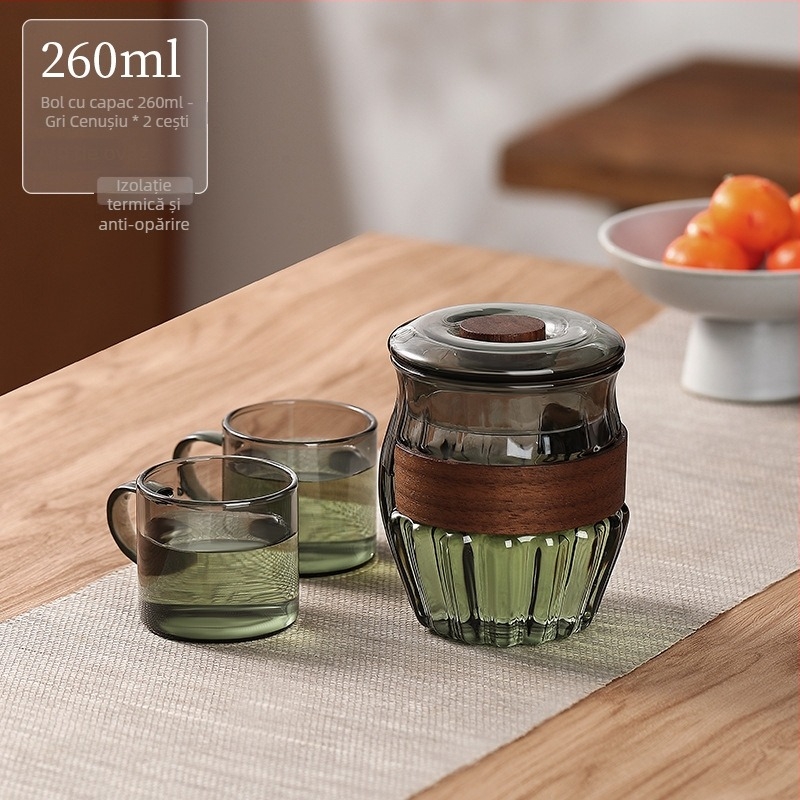 Set de ceai de sticlă premium pentru uz casnic și de birou, include ceainic, cești de ceai și sticlă rezistentă la căldură