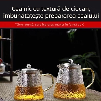 Ceainic din sticlă îngroșată, capacitate mare, model nou, filtru din oțel inoxidabil rezistent la căldură, set transparent pentru ceai cu flori