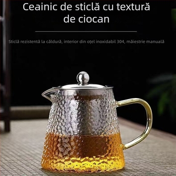Ceainic din sticlă îngroșată, capacitate mare, model nou, filtru din oțel inoxidabil rezistent la căldură, set transparent pentru ceai cu flori
