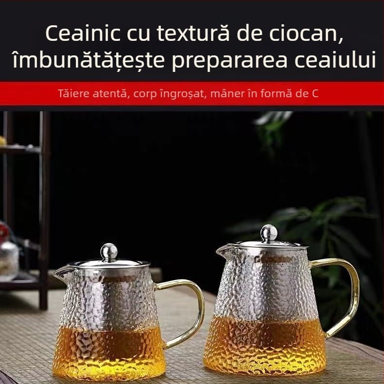 Ceainic din sticlă îngroșată, capacitate mare, model nou, filtru din oțel inoxidabil rezistent la căldură, set transparent pentru ceai cu flori