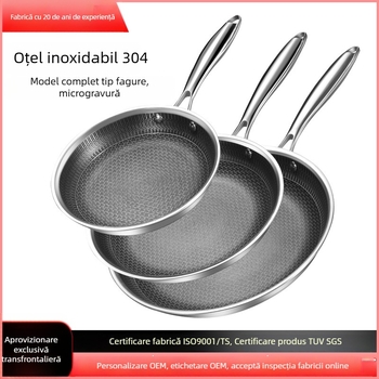 Tigaie de prăjit din oțel inoxidabil 304, antiaderent, fund plat, compatibilă cu plitele cu inducție și gaz, ustensile de bucătărie pentru uz casnic