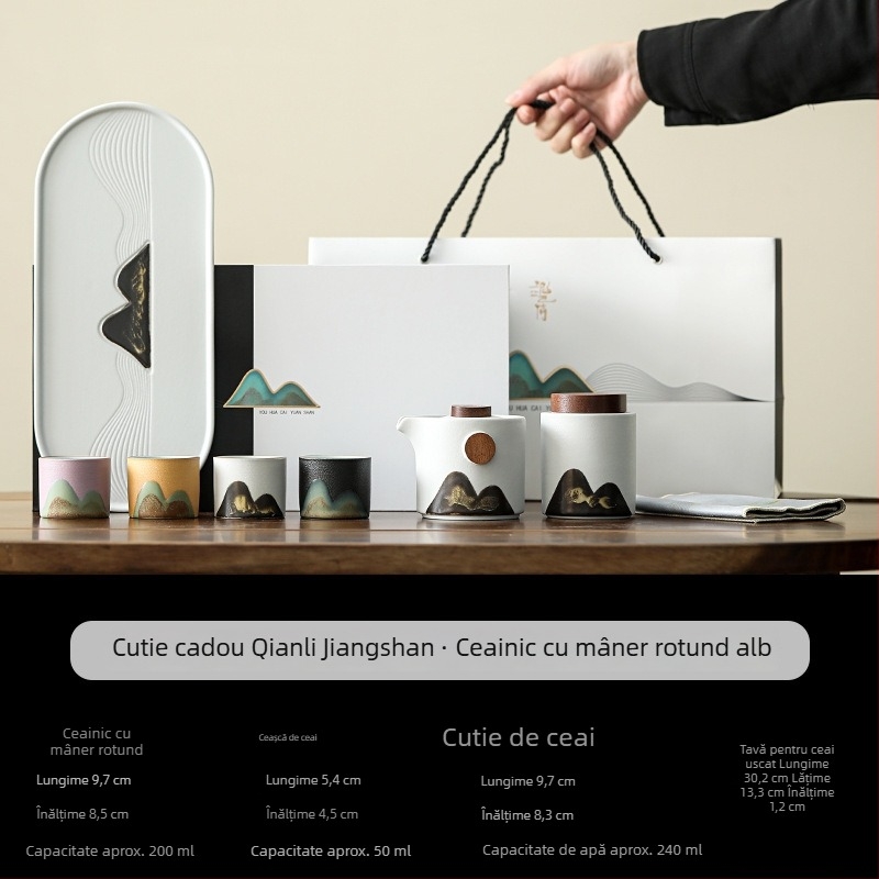Set ceramic de ceai pentru călătorii, ceainic și patru cești – cadou corporativ ideal
