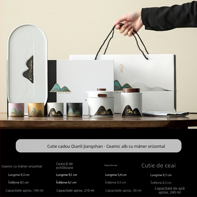 Set ceramic de ceai pentru călătorii, ceainic și patru cești – cadou corporativ ideal