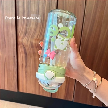 Sticlă de apă pentru copii cu pai, design drăguț pentru fete, recipient plastic portabil, rezistent la cădere, vară